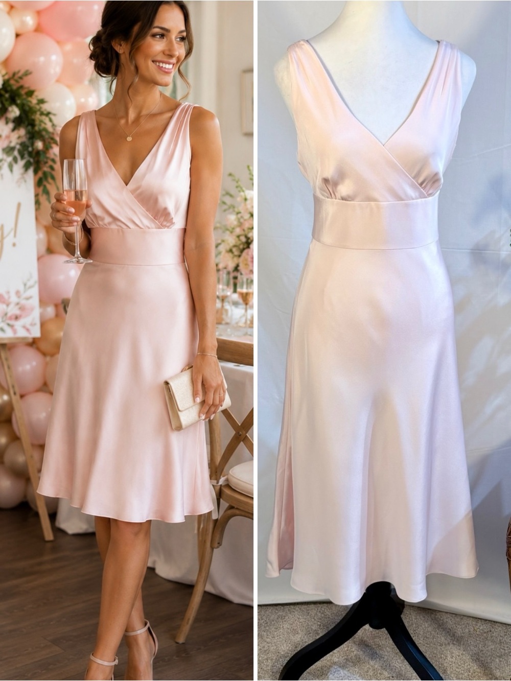☀️NWT J.Crew Sophia 100% Silk Blush Pink V-Neck
Midi Dress Sz 10🧡
